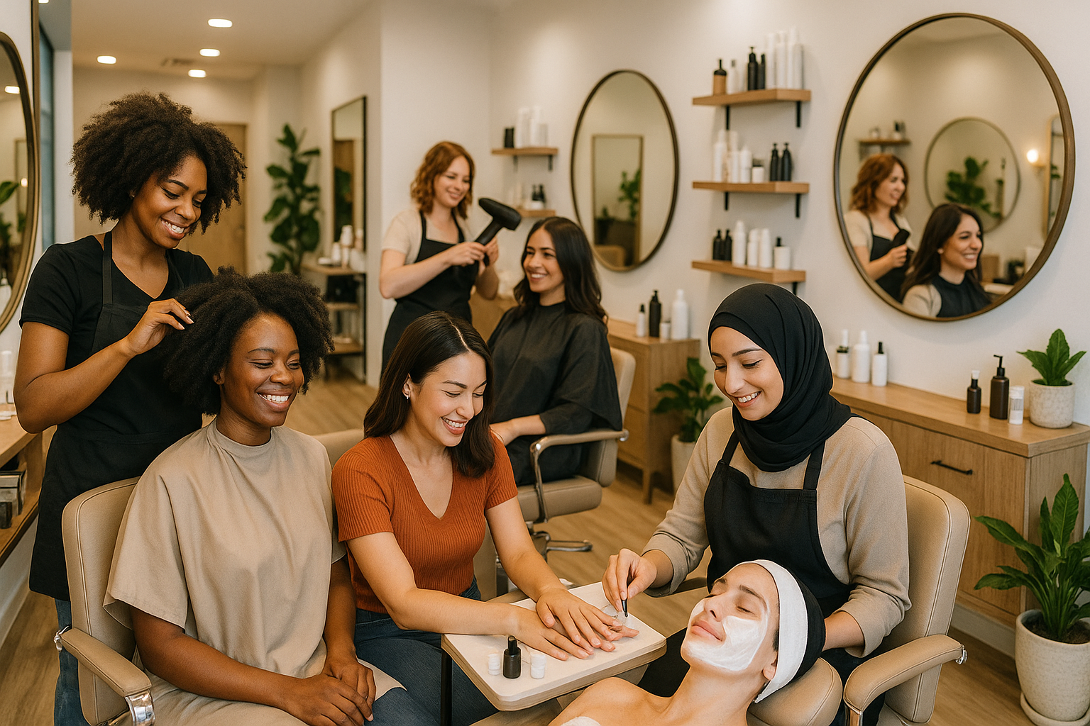  a beauty salon with all races